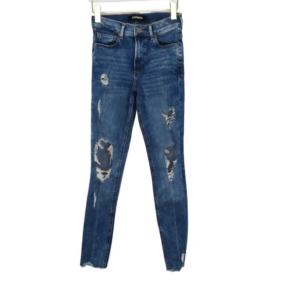 Express Ankle Legging High Rise Stretch Ripped Jeans Ankle Crop Size 2 - Picture 2 of 5